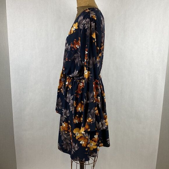 NWT Moderato Floral Dress Size Large V-Neck Bell Sleeve Navy Blue Fall Colors - Picture 5 of 14